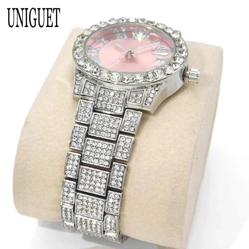 Orologio da Donna UNIGUET di Lusso alla Moda, Elegante Quadrante Piccolo con Diamanti Rosa, Mini Orologio da Polso al Quarzo Bling-Bling da Donna, Regalo
