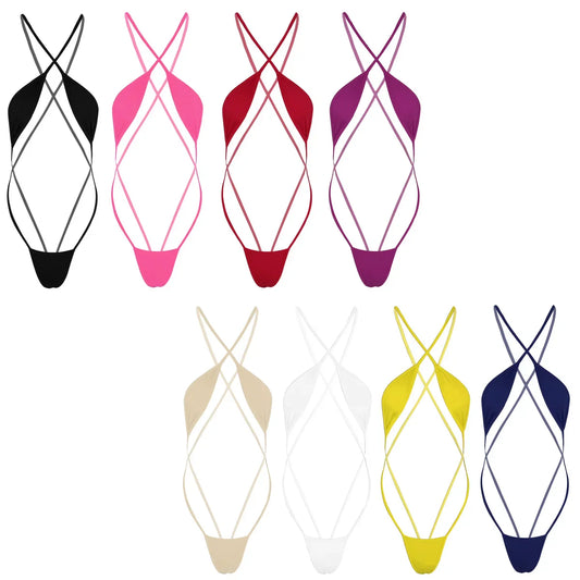 Mini micro bikini Tanga costume da bagno donna bikini set lingerie con spalline incrociate costumi da bagno senza schienale da donna