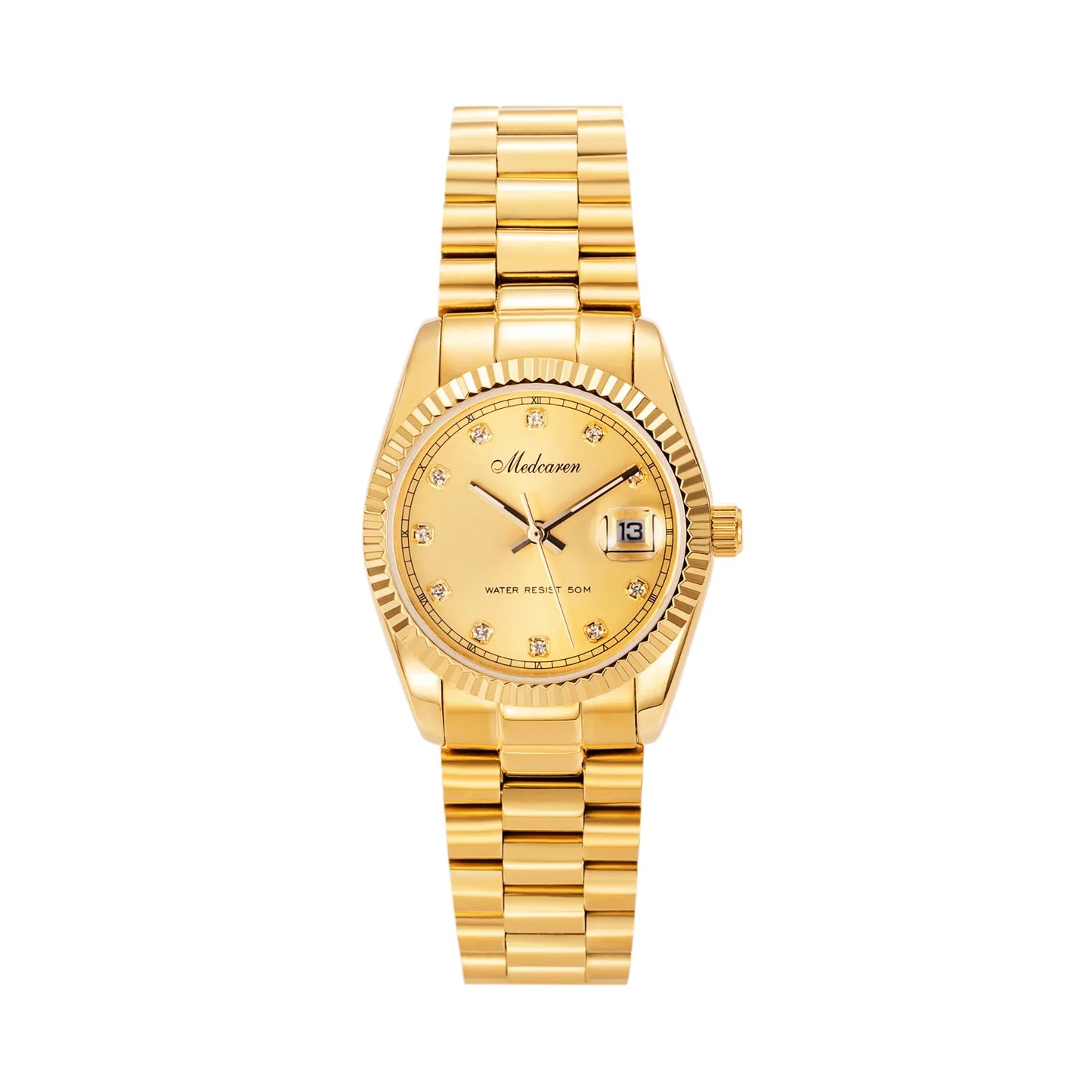 Orologio al Quarzo da Donna alla Moda 30mm, Cronografo in Oro 24K con Doppio Calendario, Cinturino in Acciaio Inossidabile, Impermeabile, Regalo per Moglie
