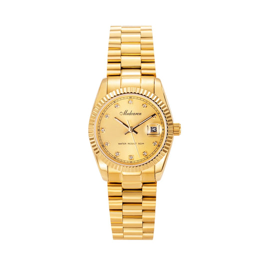 Orologio al Quarzo da Donna alla Moda 30mm, Cronografo in Oro 24K con Doppio Calendario, Cinturino in Acciaio Inossidabile, Impermeabile, Regalo per Moglie