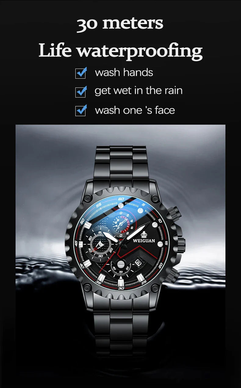 Orologio da uomo Black Warrior autentico alla moda in acciaio inossidabile impermeabile calendario luminoso orologio al quarzo moda maschile orologi regalo