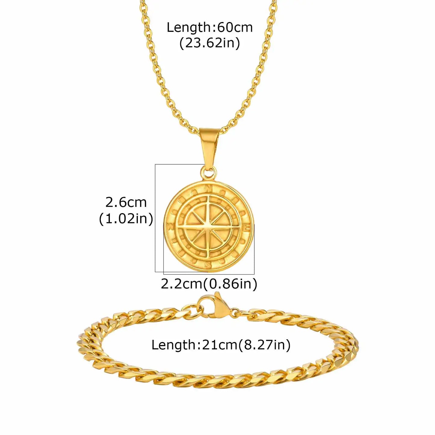 Vnox Set di 2 Pezzi Collana con Ciondolo e Bracciale da Uomo, Set di Gioielli in Acciaio Inossidabile Colore Nero Oro Argento, Regali di Gioielleria alla Moda