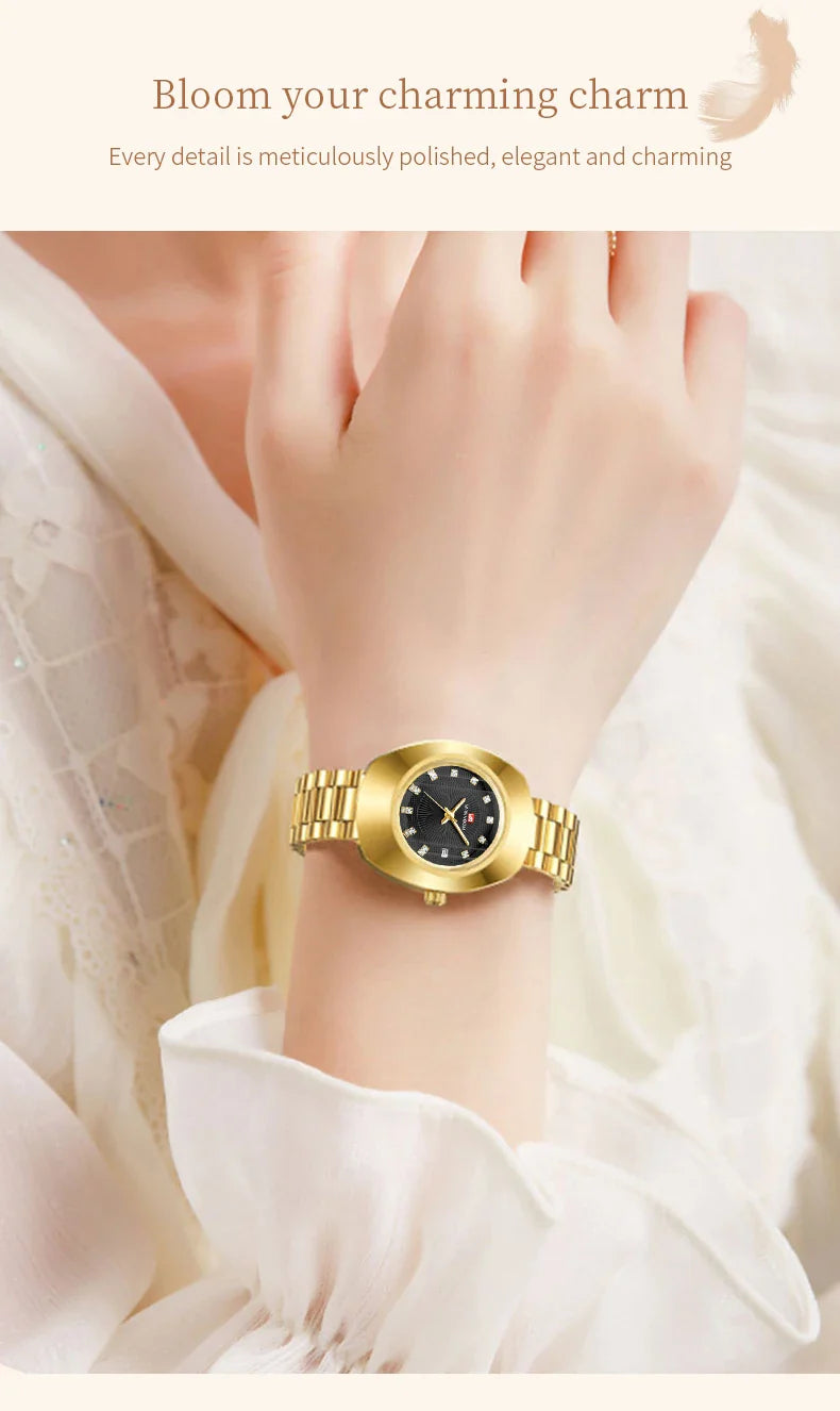 2024 nuove donne orologio ovale 34mm movimento al quarzo in acciaio inossidabile marchio di lusso acqua diamante oro nero vestito casual orologio da banchetto