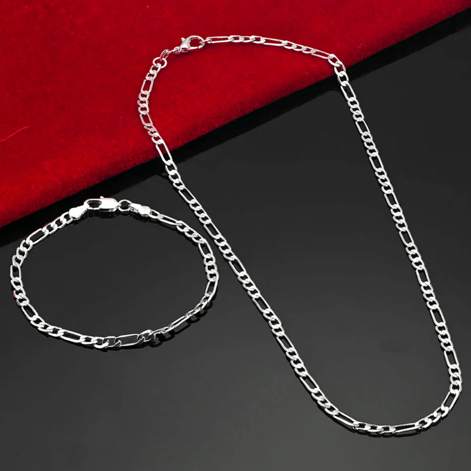 Nobile nuovo arriva 925 sterling silver 4MM catena per uomo donna braccialetto collana set di gioielli signora regali di Natale charms matrimonio
