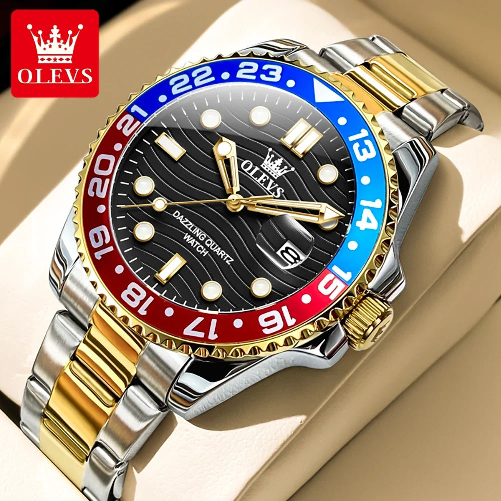 OLEVS Orologi da uomo Trend Luxury Cinturino in acciaio pregiato Grande data Orologio da polso al quarzo di marca originale per uomo Impermeabile luminoso 5885 Nuovo