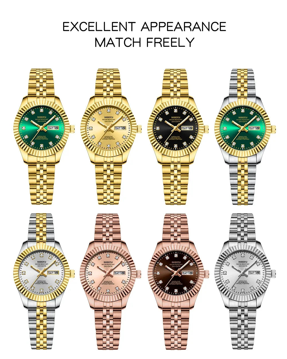 NIBOSI Orologi da donna con diamanti Orologio da donna casual di moda di lusso delle migliori marche Orologio da donna con data settimanale automatica impermeabile Reloj