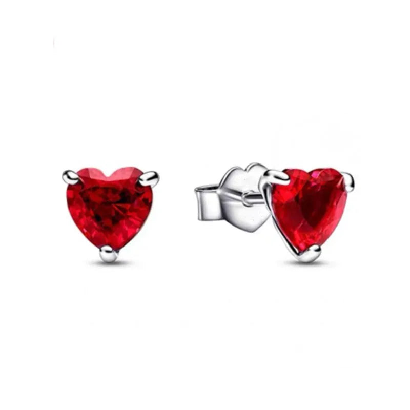 2025 Orecchini originali in pietra a forma di cuore bianco rosa, blu, rosso, verde, orecchino di perla con fiocco di neve, gioielli in argento s925 con fascino femminile