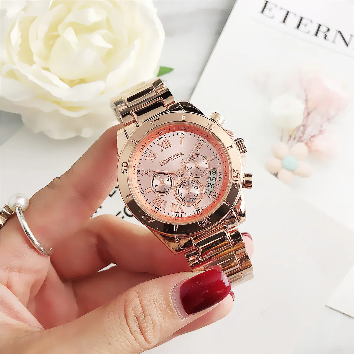 CONTENA Orologi eleganti di lusso per donna Orologio da donna in acciaio inossidabile Orologio da polso da donna alla moda Orologio al quarzo Reloj Mujer