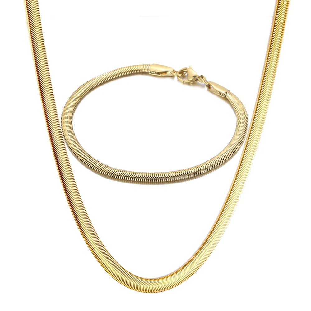 Collana lunga a catena a serpente di moda Uomo Donna Catene a maglie color oro in acciaio inossidabile Set di gioielli punk di base all'ingrosso