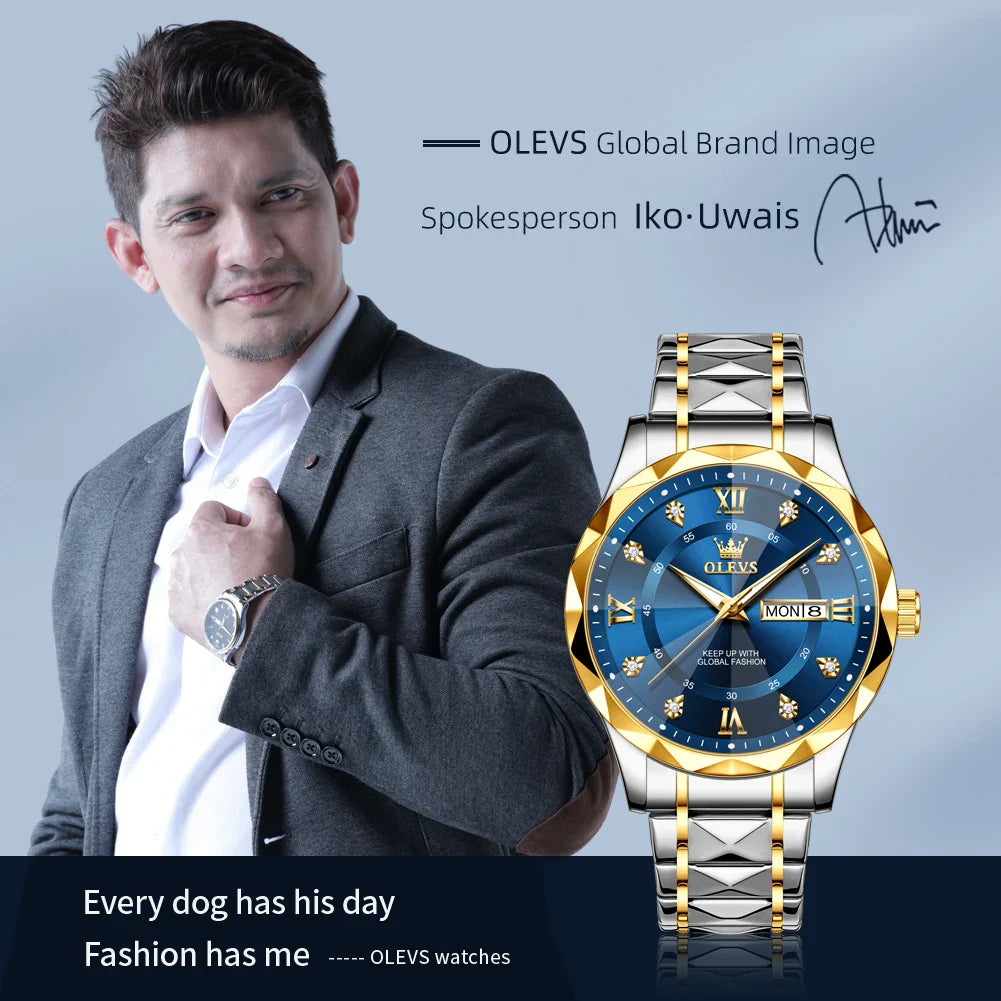 OLEVS Orologio da uomo al quarzo originale Orologio da uomo di lusso con calendario aziendale alla moda in acciaio inossidabile Orologio da specchio a forma impermeabile