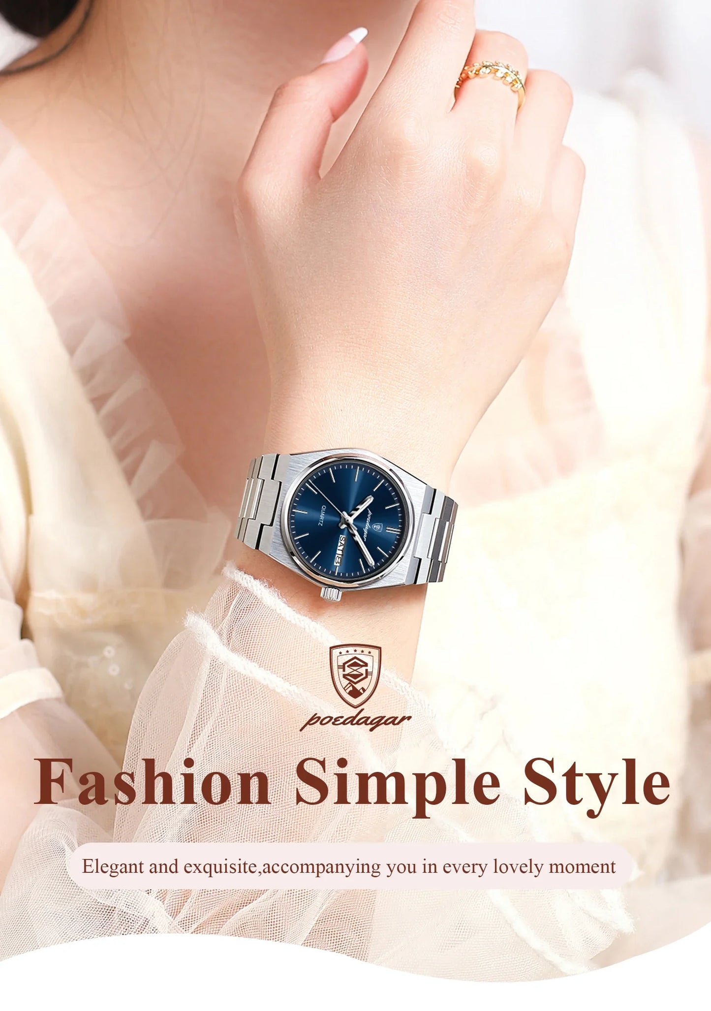POEDAGAR Top squisito orologio da polso da donna impermeabile al quarzo luminoso orologio da donna casual data settimana orologi da donna in acciaio inossidabile