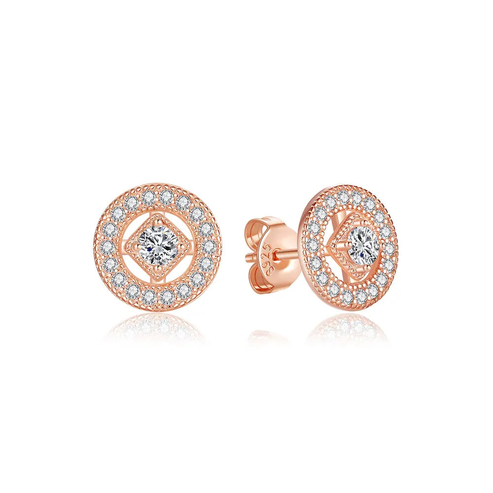 Orecchini Originali in Argento Sterling 925, Modello 2026, a Perno e a Cerchio con Cristalli, per Donna, in Oro Rosa, con Corona, Cuore, Infinito, Ape, Gioielli