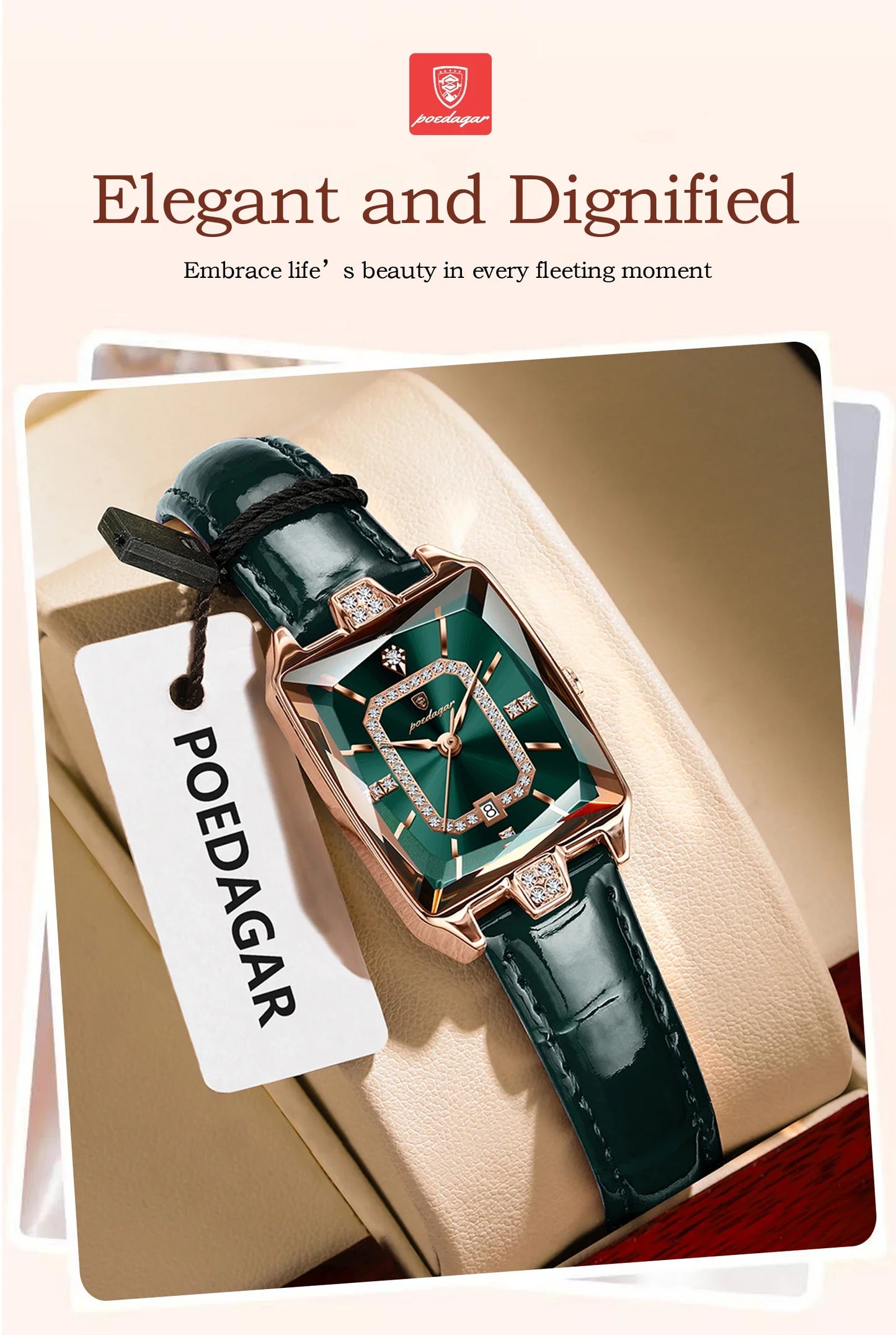 POEDAGAR Rettangolo Orologi da donna di lusso Impermeabile Data Orologio da donna in pelle Elegante orologio da polso da donna al quarzo moda Reloj regalo