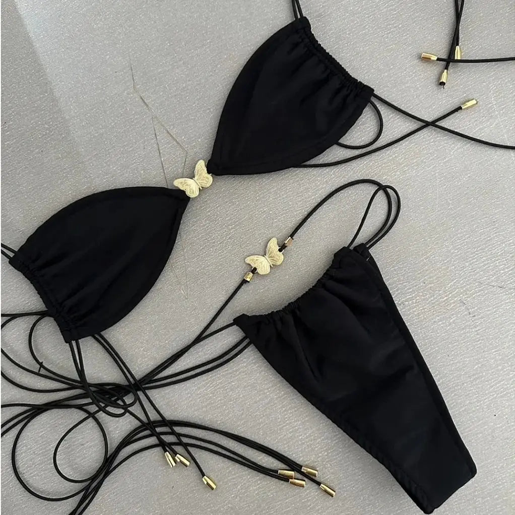 Bikini sexy 2024 Costume da bagno per donna Costumi da bagno a farfalla Bikini brasiliano Set Biquini Costumi da bagno femminili Costumi da bagno neri a fascia