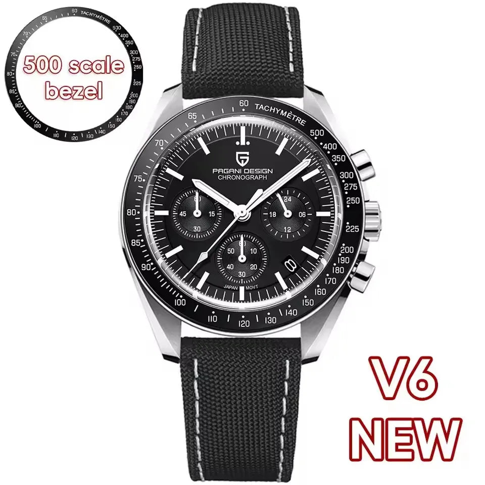 PAGANI DESIGN 500 Orologio da Uomo di Lusso con Cronografo Sportivo, Quadrante Tondo, Vetro Zaffiro AR, Movimento Giapponese, Acciaio 316L, Luminoso