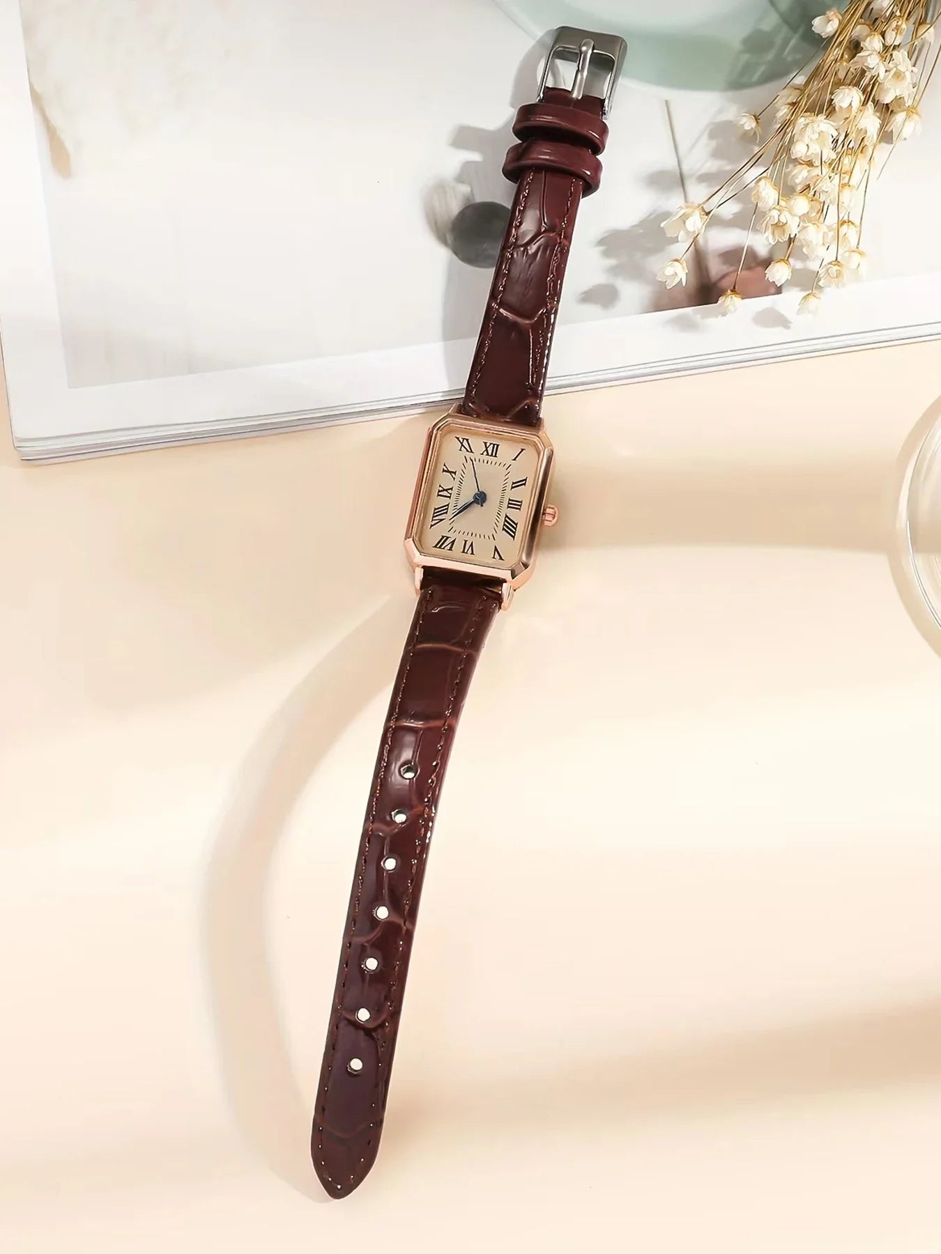 Orologio al quarzo con puntatore rettangolare Casual orologio da polso analogico in pelle PU retrò moda roma per donna e ragazza