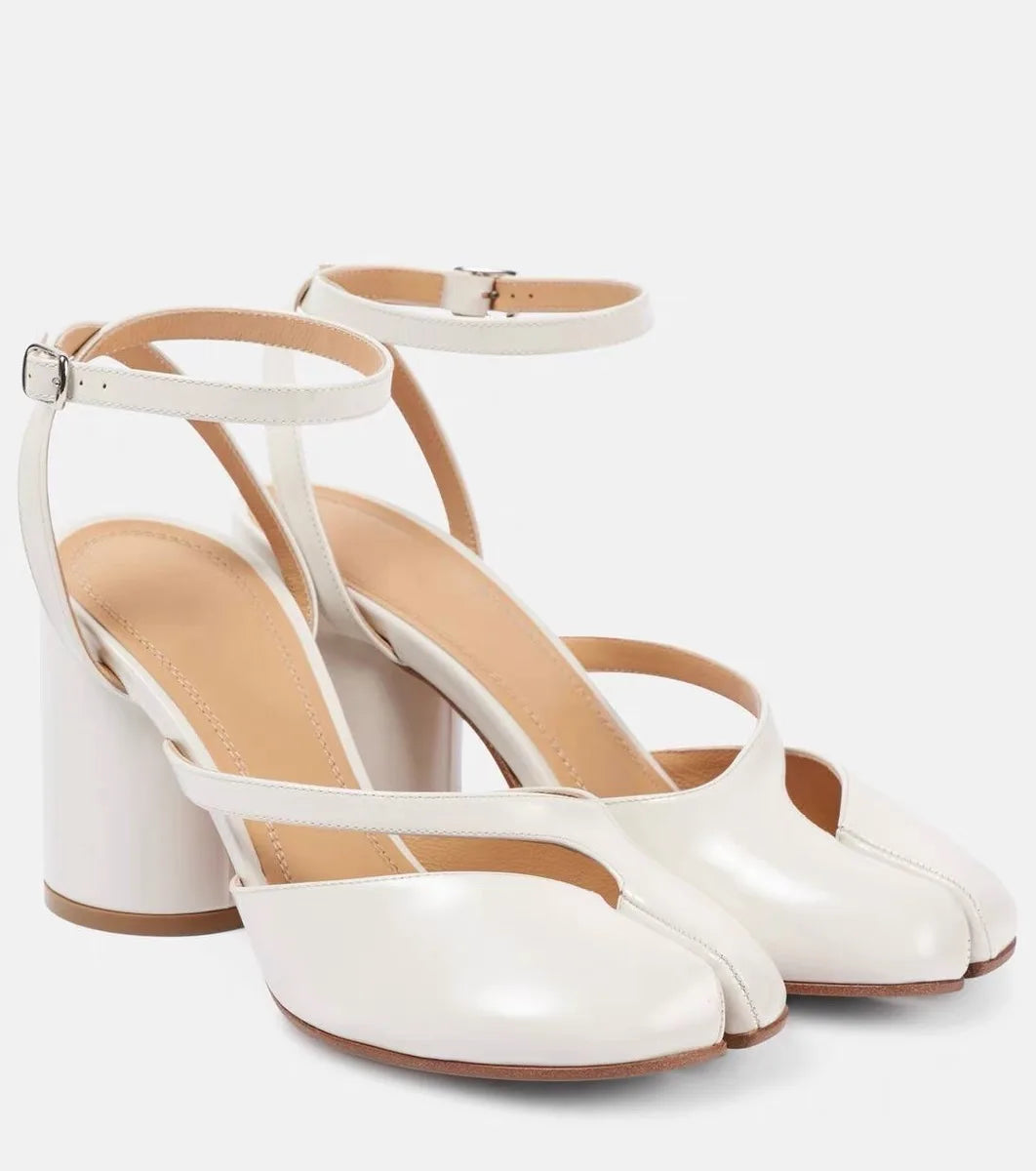 Crossed Ankle Belt Buckle Split toe Sandals Women Brand Designer Slingback Tabi Chunky High Heels INS Fashion Girls Shoes 2025