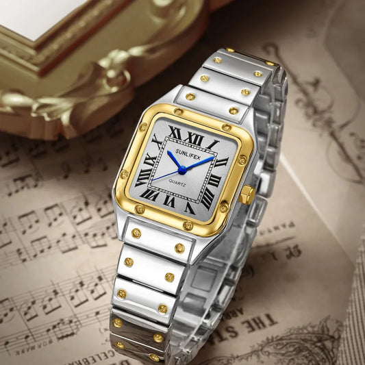 Orologi da donna quadrati Orologio da donna al quarzo Orologio da polso femminile Cinturino in bambù in acciaio inossidabile Orologio da donna casual Orologio Relogio Feminino