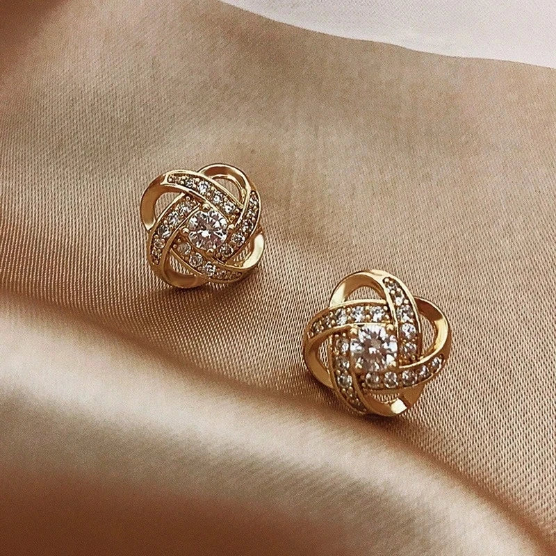 Gioielli in oro 14k di lusso Orecchini in oro reale Zircone Perla Twist Orecchini a bottone di lusso per le donne Brincos Pendientes Bijoux