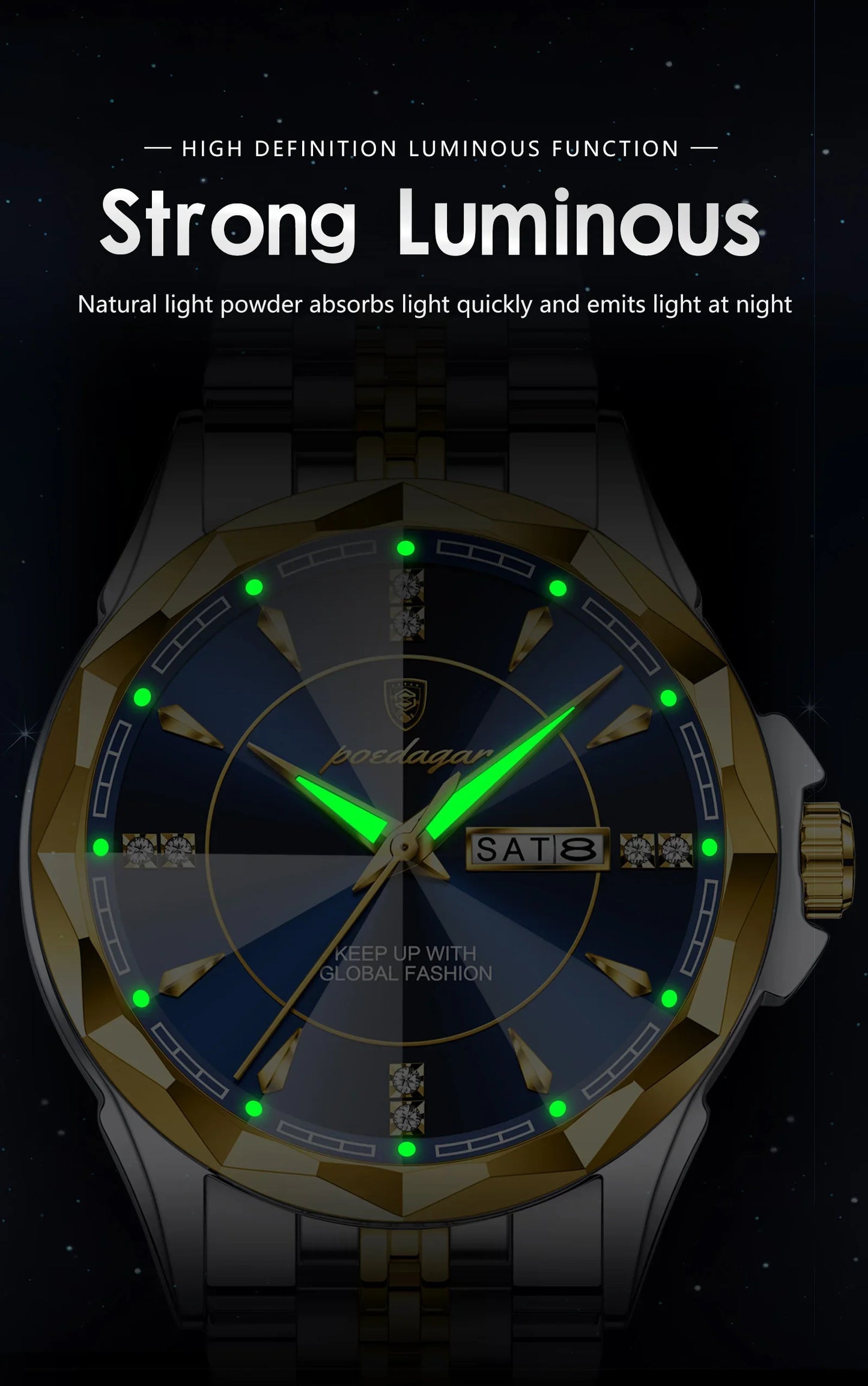 POEDAGAR Orologio da uomo di moda di lusso Top Business Impermeabile luminoso Data Settimana Orologi da uomo Orologio da polso da uomo in acciaio inossidabile al quarzo