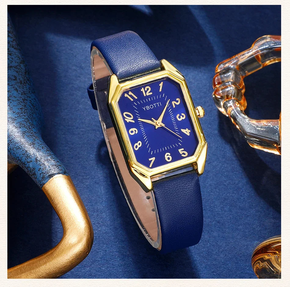 Orologi da donna quadrati di moda di lusso Orologio da polso al quarzo da donna di marca Classico semplice Femme Cinturino in pelle blu Relogio Feminino