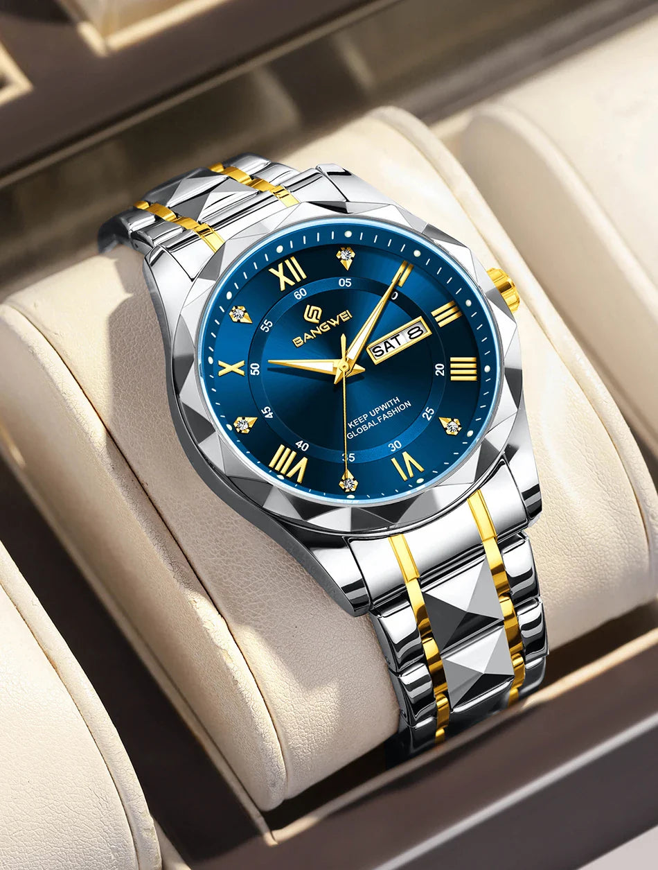 BANGWEI Orologio da donna elegante e lussuoso al quarzo, orologio da polso classico e semplice in acciaio inossidabile, con data automatica, impermeabile, con diamanti