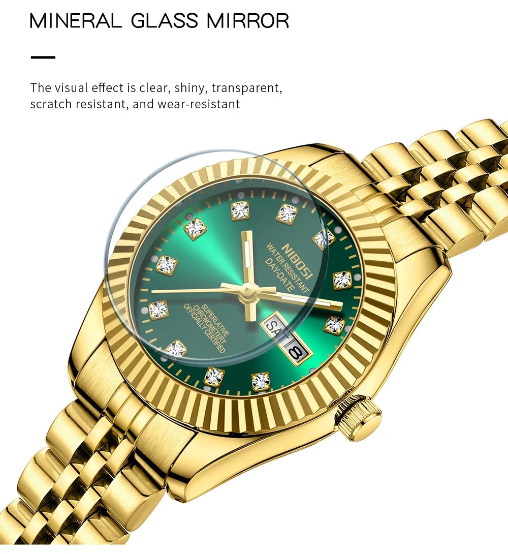 NIBOSI Orologi da donna con diamanti Orologio da donna casual di moda di lusso delle migliori marche Orologio da donna con data settimanale automatica impermeabile Reloj