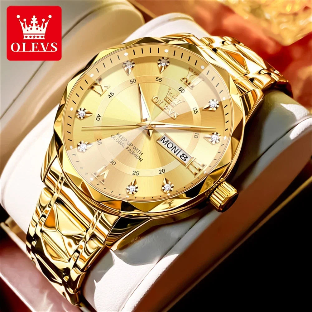 OLEVS Orologio da uomo al quarzo originale Orologio da uomo di lusso con calendario aziendale alla moda in acciaio inossidabile Orologio da specchio a forma impermeabile