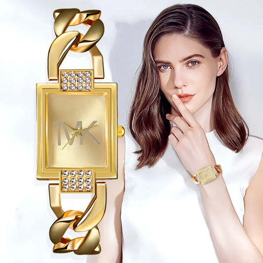UTHAI Orologio da donna con diamanti quadrati intarsiati quadrati leggeri Orologi al quarzo moda di lusso Orologio da polso da donna con cinturino in metallo Orologio da ragazza