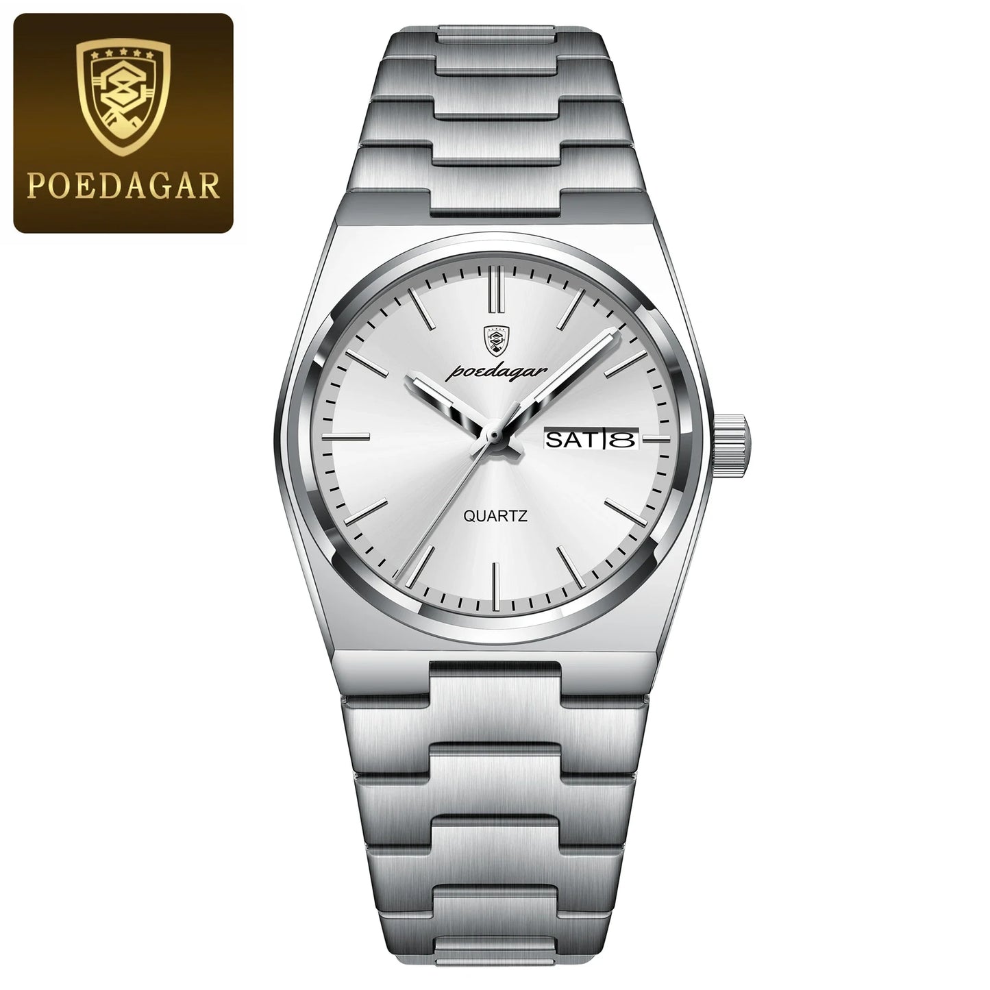 POEDAGAR Top squisito orologio da polso da donna impermeabile al quarzo luminoso orologio da donna casual data settimana orologi da donna in acciaio inossidabile