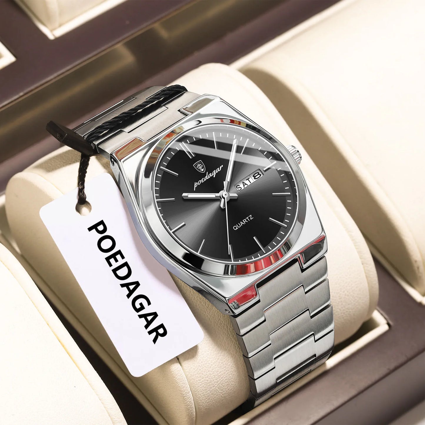 POEDAGAR Orologio da polso al quarzo da uomo di lusso Impermeabile luminoso Data Settimana Orologio da uomo Orologi da uomo d'affari in acciaio inossidabile