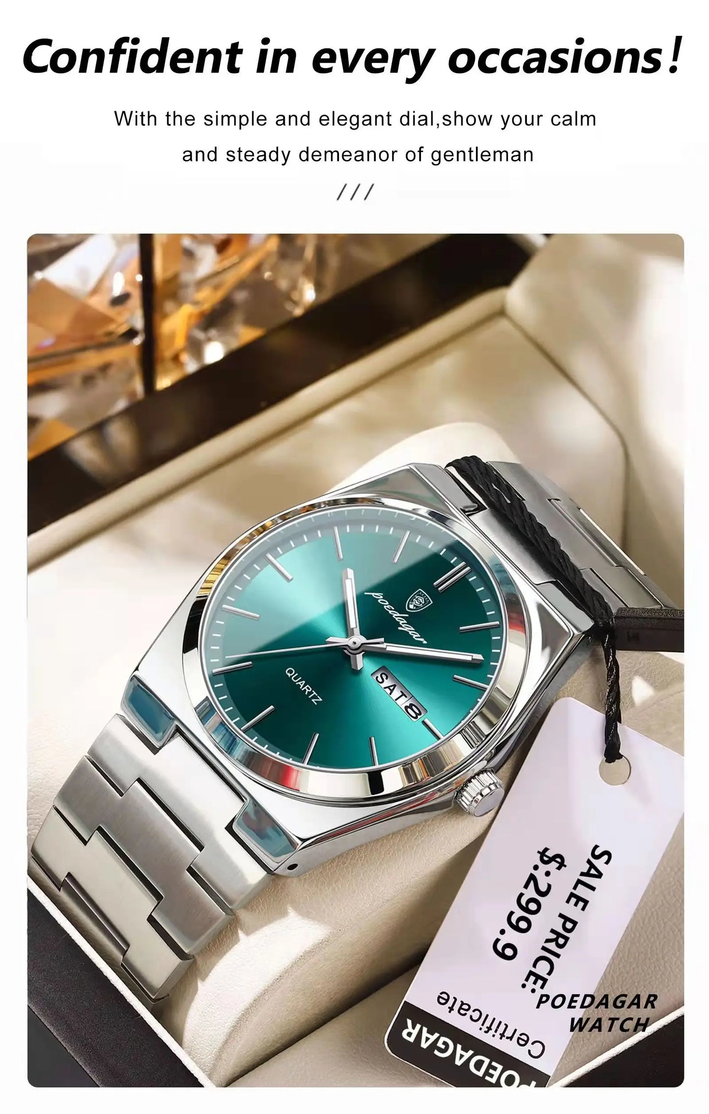 POEDAGAR Orologi da uomo di lusso Impermeabile luminoso Data Settimana Orologio da uomo in acciaio inossidabile Moda casual Orologio da polso da uomo al quarzo Reloj