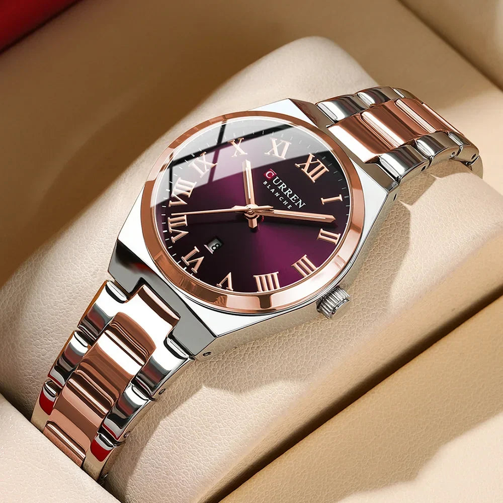 CURREN Orologio da donna, Orologi da donna, Orologi da donna, Abito alla moda impermeabile Bracciale in acciaio inossidabile Orologi analogici Data