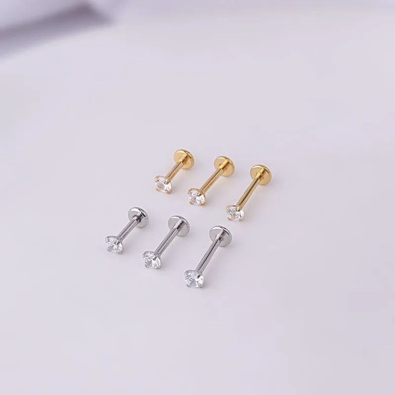 Orecchini a bottone per trago penetrante in acciaio inossidabile da 2 pezzi, orecchino per cartilagine elicoidale con labret di cristallo piccolo per gioielli per il corpo delle donne