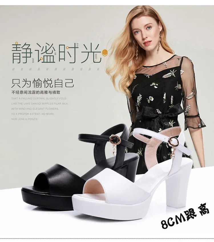 Size 32-43 2024 Genuine Leather Fashion Fish Mouth Women'S High Heel Summer Shoes Dress Sandals Female Woman Sandals Platform