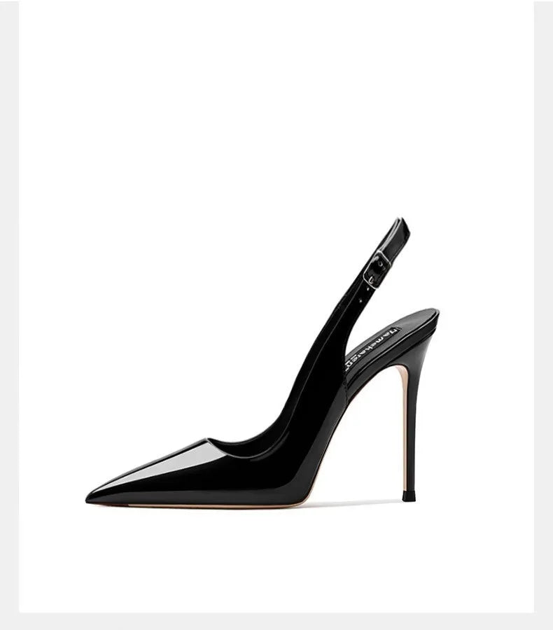 Sexy high-heeled sandals with pointed tips and elegant  summer patent leather strappy fashionable party women's shoes