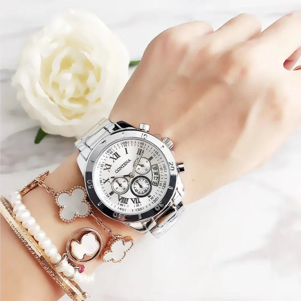 CONTENA Orologi eleganti di lusso per donna Orologio da donna in acciaio inossidabile Orologio da polso da donna alla moda Orologio al quarzo Reloj Mujer