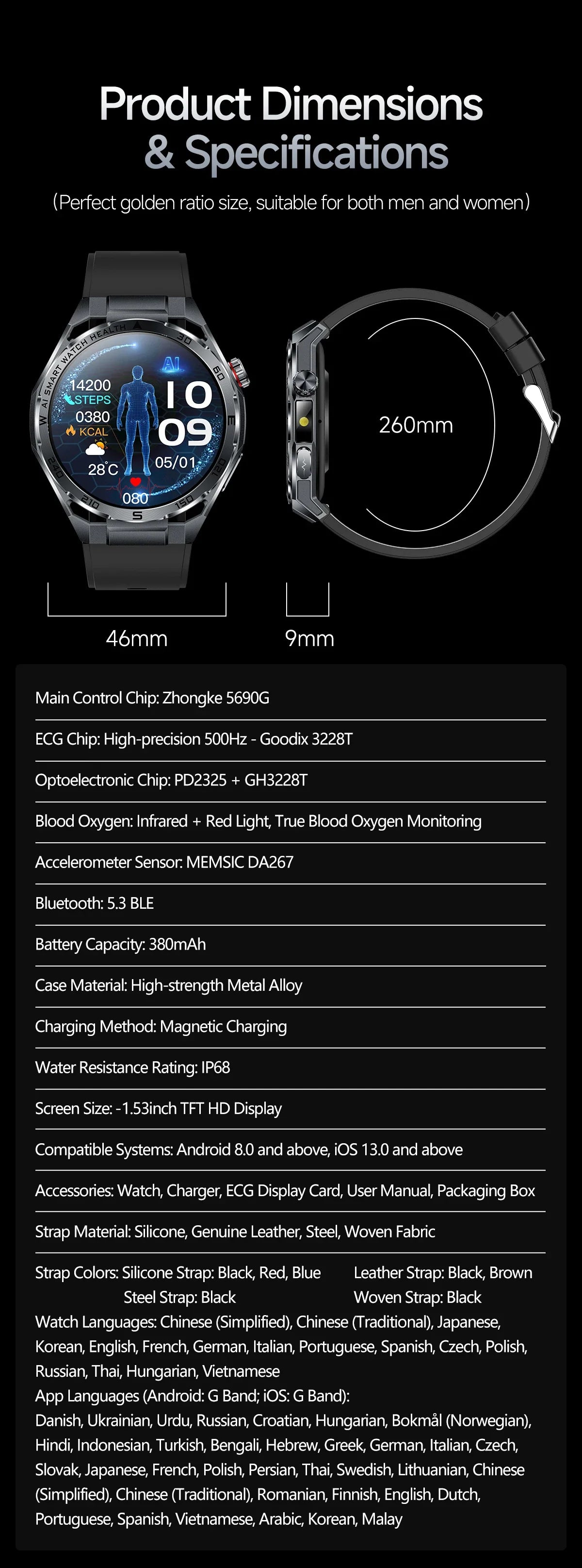 Nuovo Smartwatch 2026 con Analisi del Grasso Corporeo ECG+PPG, Acido Urico, Pressione Sanguigna, Ossigeno nel Sangue, Chiamate Bluetooth, Orologio Sportivo Intelligente per Uomini e Donne