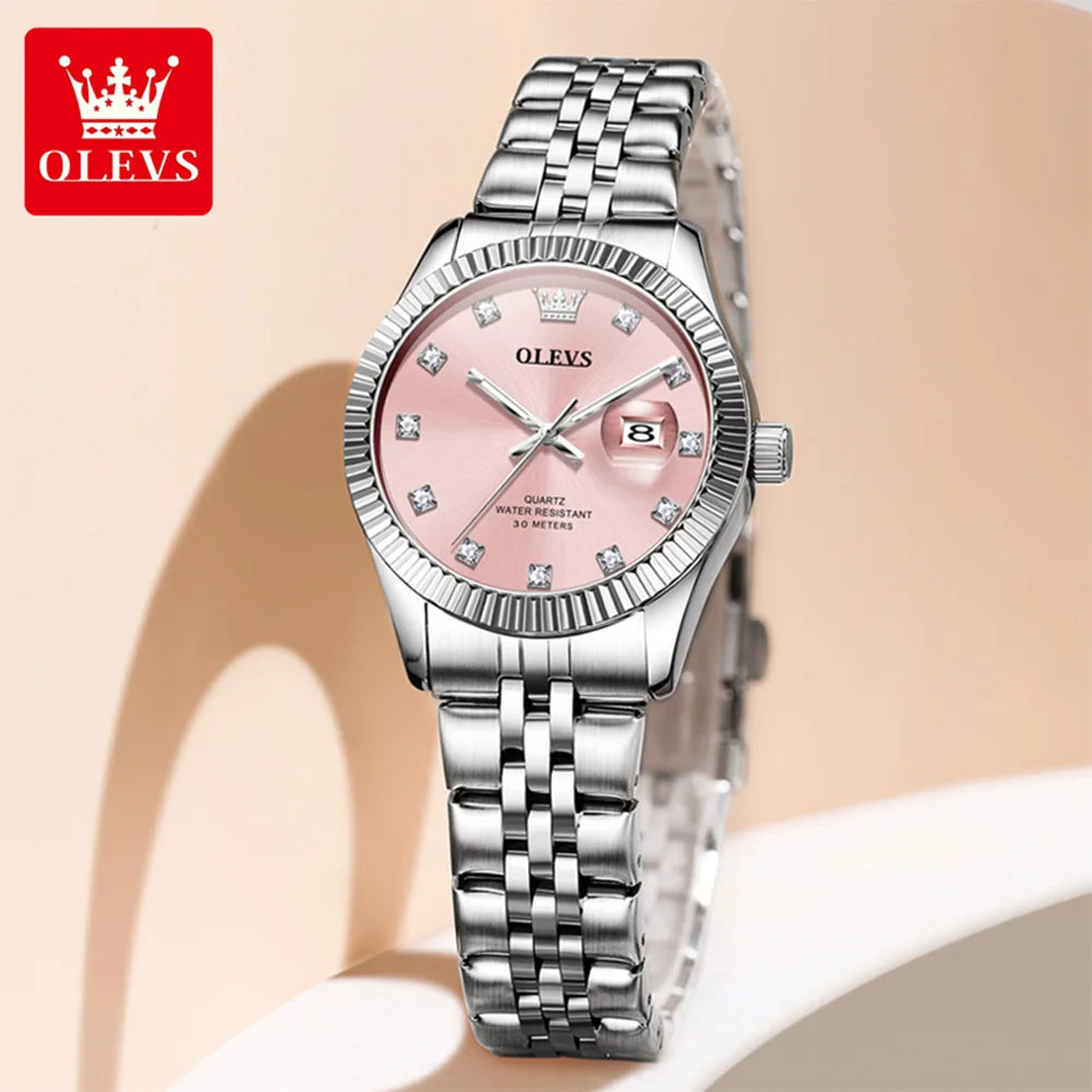 OLEVS 3705 Orologio da donna 30M Orologio al quarzo con data impermeabile per donna Orologio da donna di lusso con scala di diamanti a specchio ad alta durezza