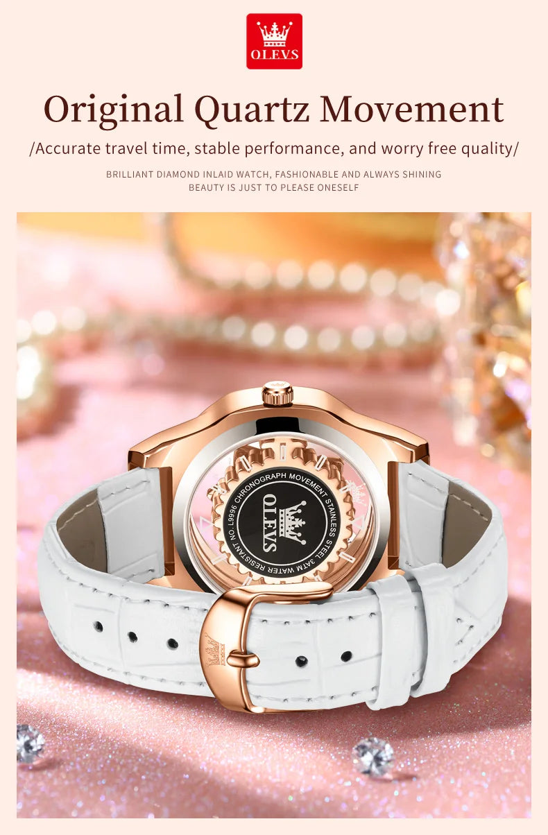 OLEVS 9996 Orologio Elegante di Lusso da Donna, Orologio al Quarzo Scheletrato, Impermeabile, con Quadrante Luminoso e Diamanti, Regalo Originale