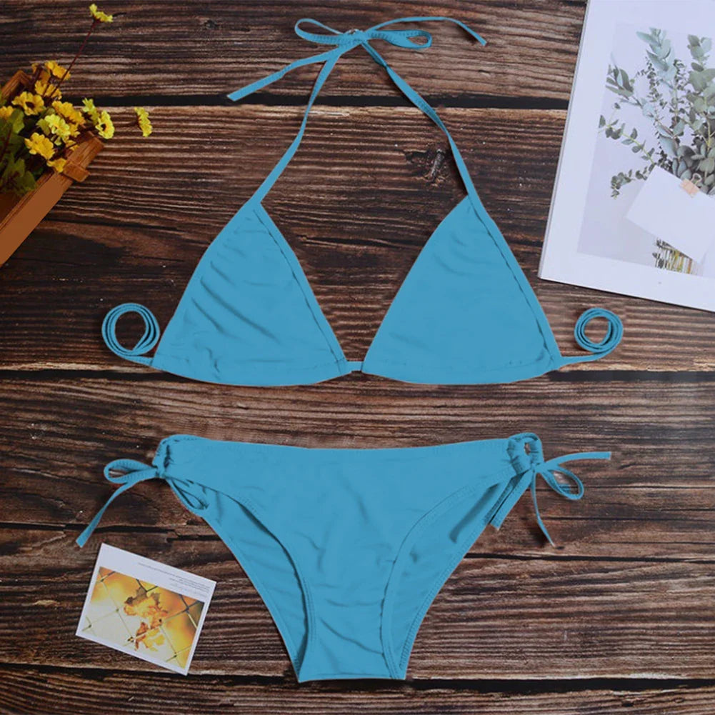 Costume da bagno bikini sexy da donna con perizoma, modello brasiliano con lacci, per l'estate e le vacanze al mare