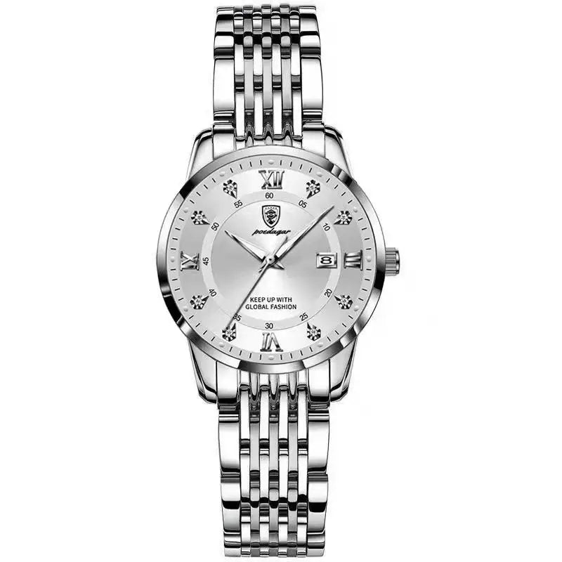 POEDAGAR Orologio da donna di lusso Orologio da donna impermeabile in acciaio inossidabile con data luminosa Orologi al quarzo da donna semplici e casual alla moda