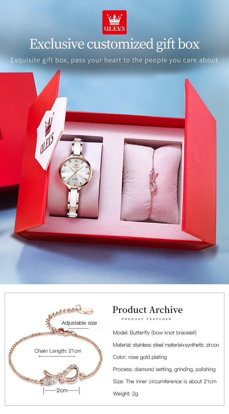 Orologio da donna OLEVS 5872, elegante orologio al quarzo con cinturino in ceramica e acciaio, impermeabile, per donna.