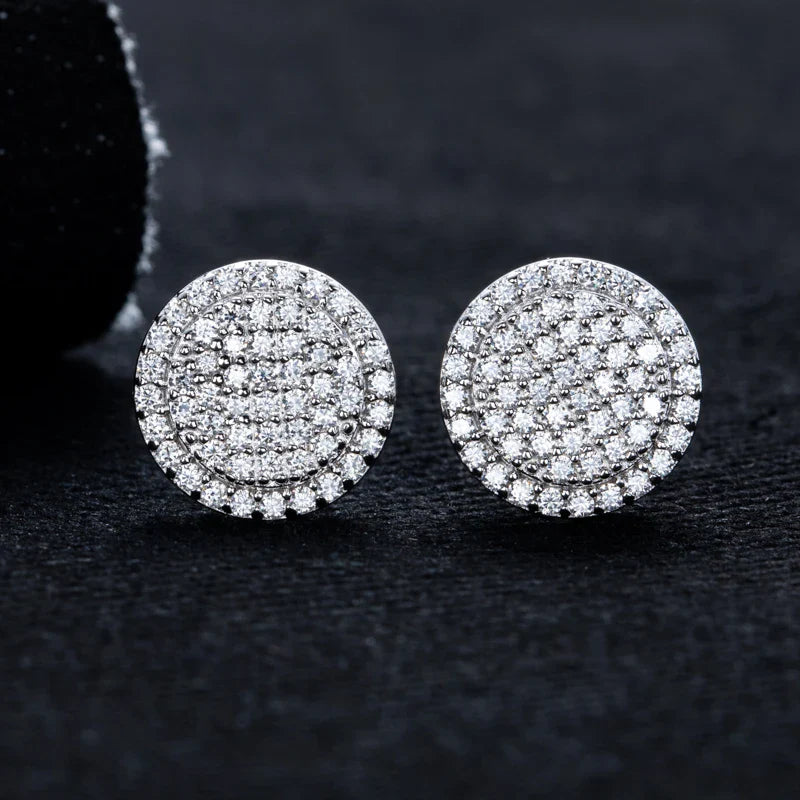MossanRappr 0.9cttw Moissanite Bling Orecchini rotondi in argento sterling 925 Moda Gioielli Hip Hop Regali per donne e uomini