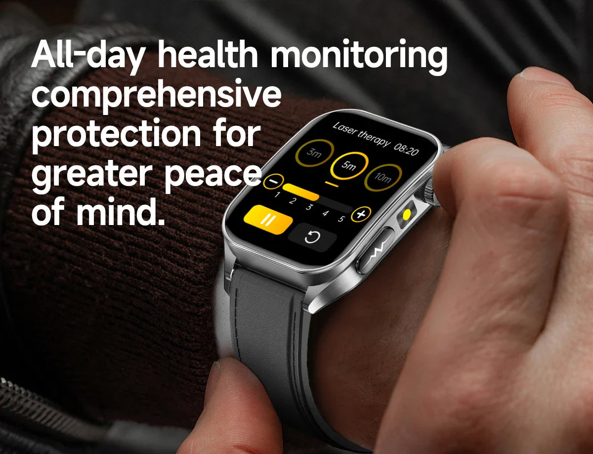 2025 Trattamento laser Tre Smartwatch alti 1.95 "Schermo curvo in zaffiro ECG + PPG Grasso nel sangue Acido urico Diagnosi salute Smartwatch