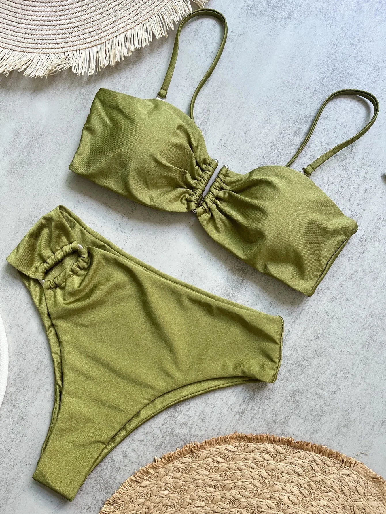 Bikini a Fascia Push-Up Donna 2024, Costume da Bagno Sexy Femminile, Set Bikini Brasiliano con Perizoma, Tinta Unita, Abbigliamento da Spiaggia