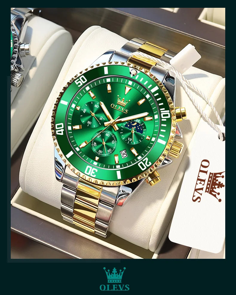 OLEVS Orologi da uomo Orologio di lusso delle migliori marche da uomo Cronografo originale impermeabile in acciaio inossidabile Fasi lunari Data Quadrante Rota
