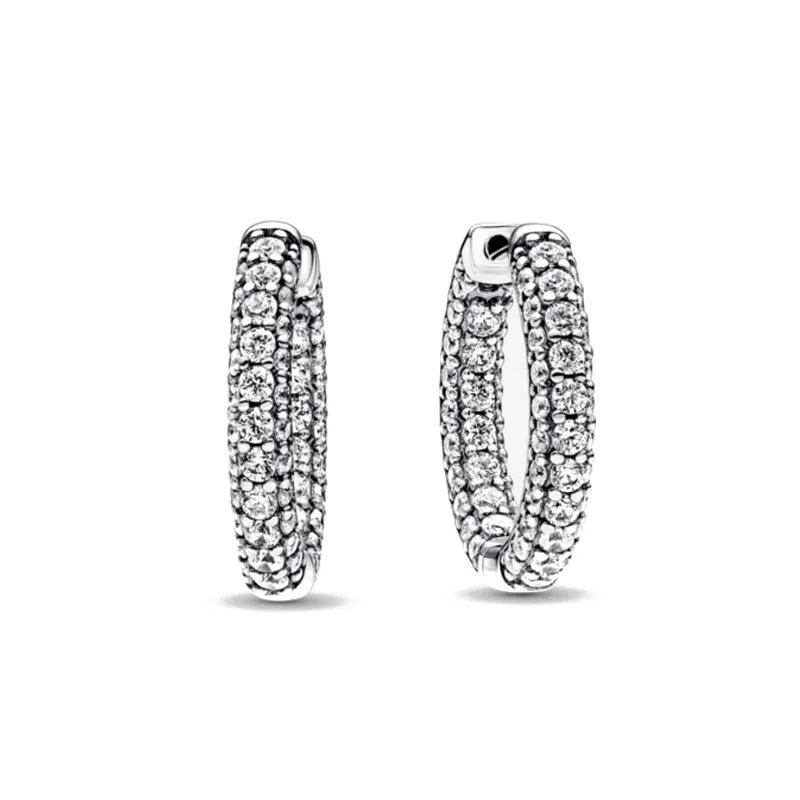 2025 Orecchini a cerchio in cristallo per le donne Orecchini gioielli Farfalla rosa Bule Moon Star Orecchini originali in argento sterling 925