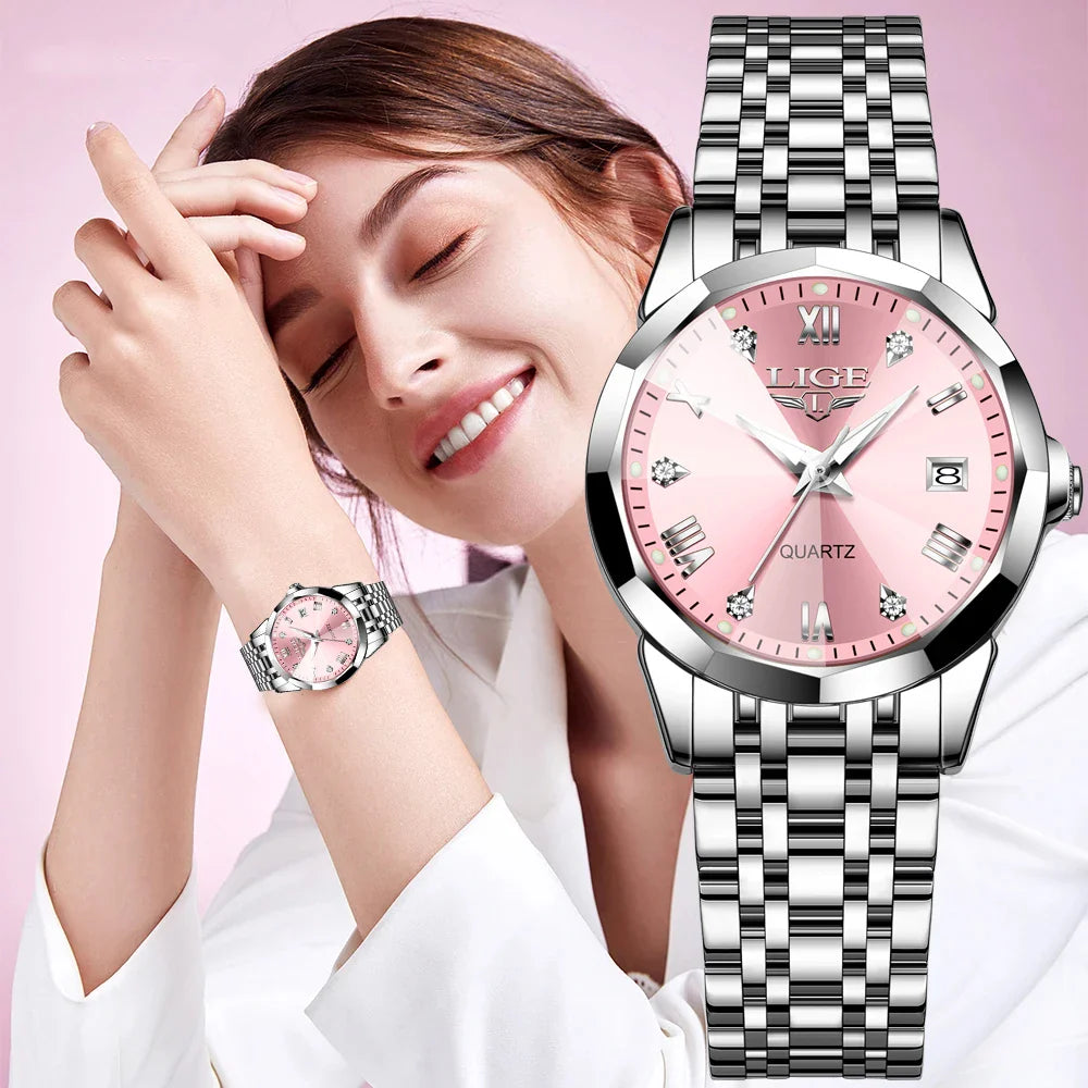LIGE Orologio al Quarzo di Lusso per Donna, Elegante Bracciale Luminoso e Impermeabile, Regalo Ideale