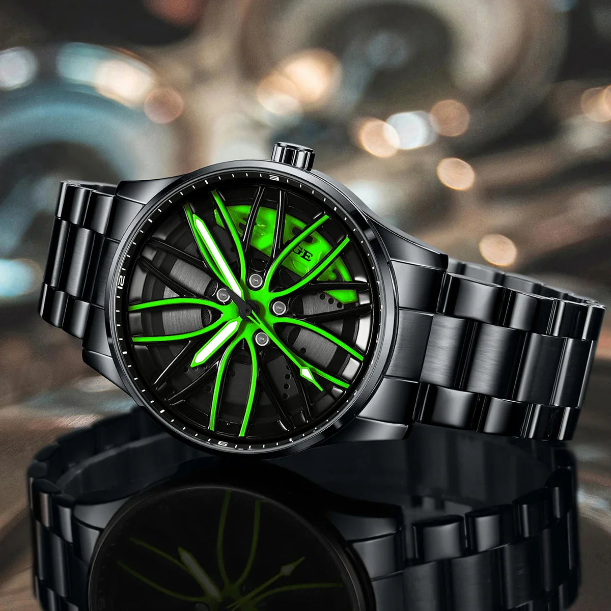 Orologio da Uomo LIGE di Lusso al Quarzo, Sportivo, Impermeabile, in Acciaio Inossidabile, Luminoso, con Quadrante a Forma di Ruota d'Auto, Elegante Orologio da Uomo per Affari